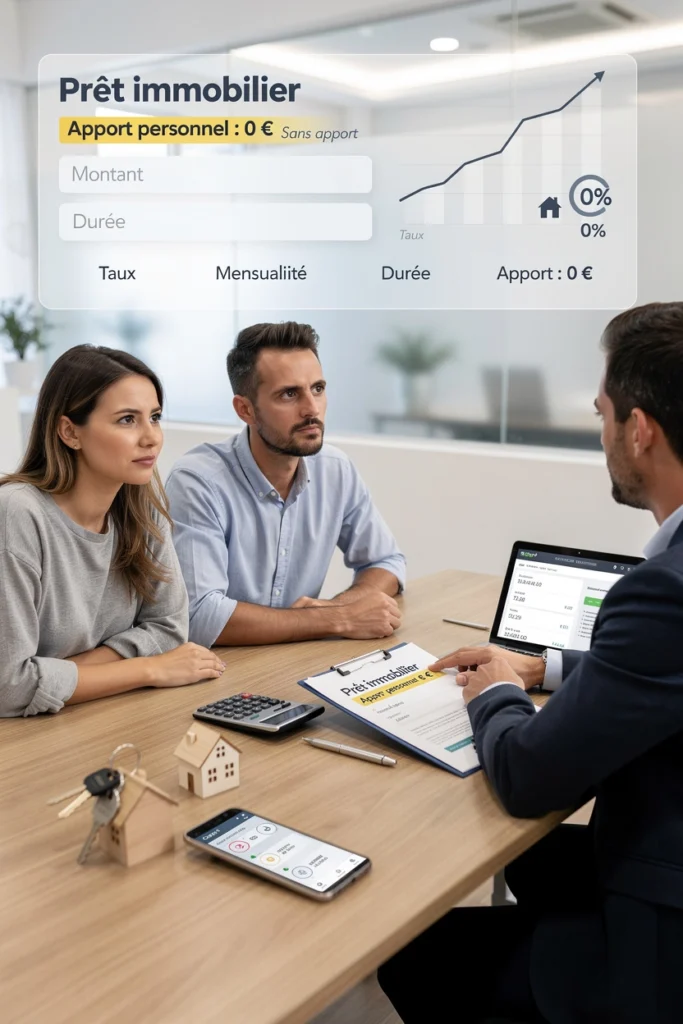 Un couple discute avec un homme au sujet de prêt immobilier